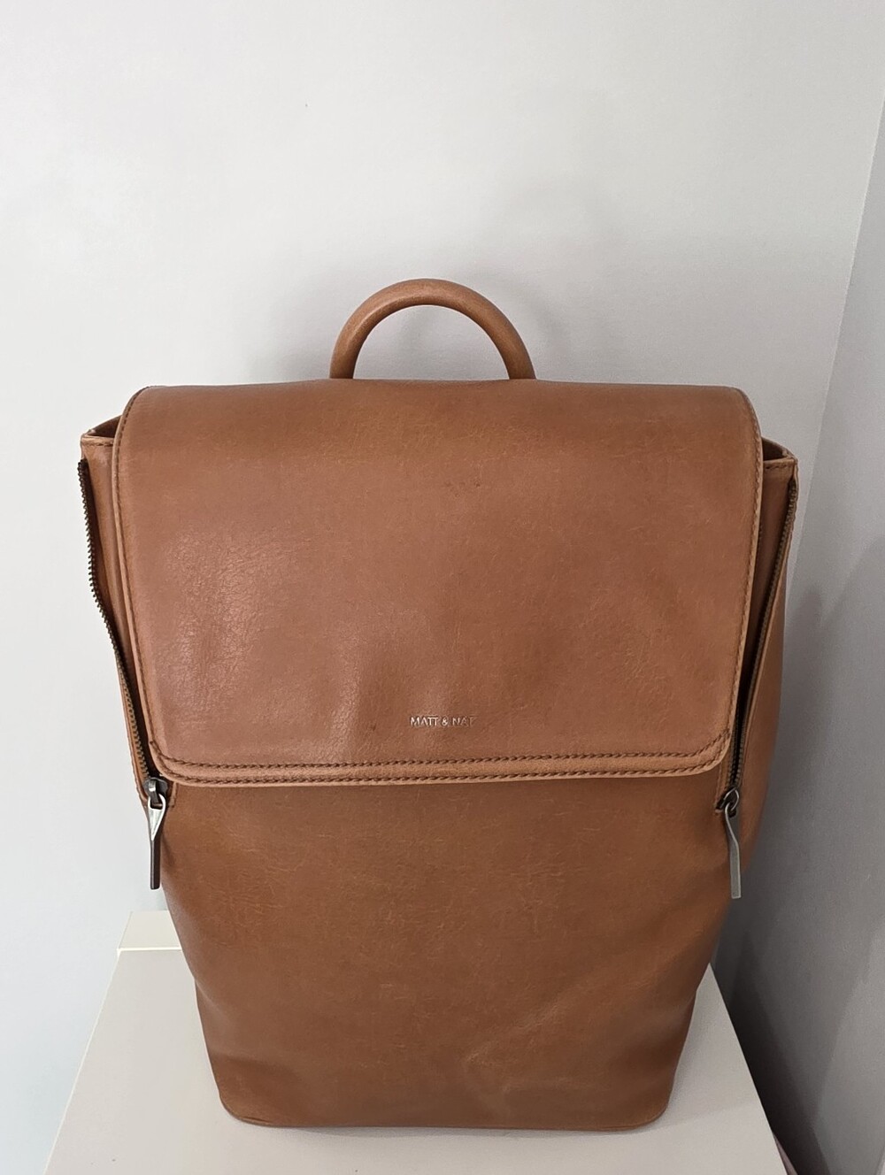 Matt & Nat Fabi Vegan Leather Laptop Backpack - Cognac / Tan